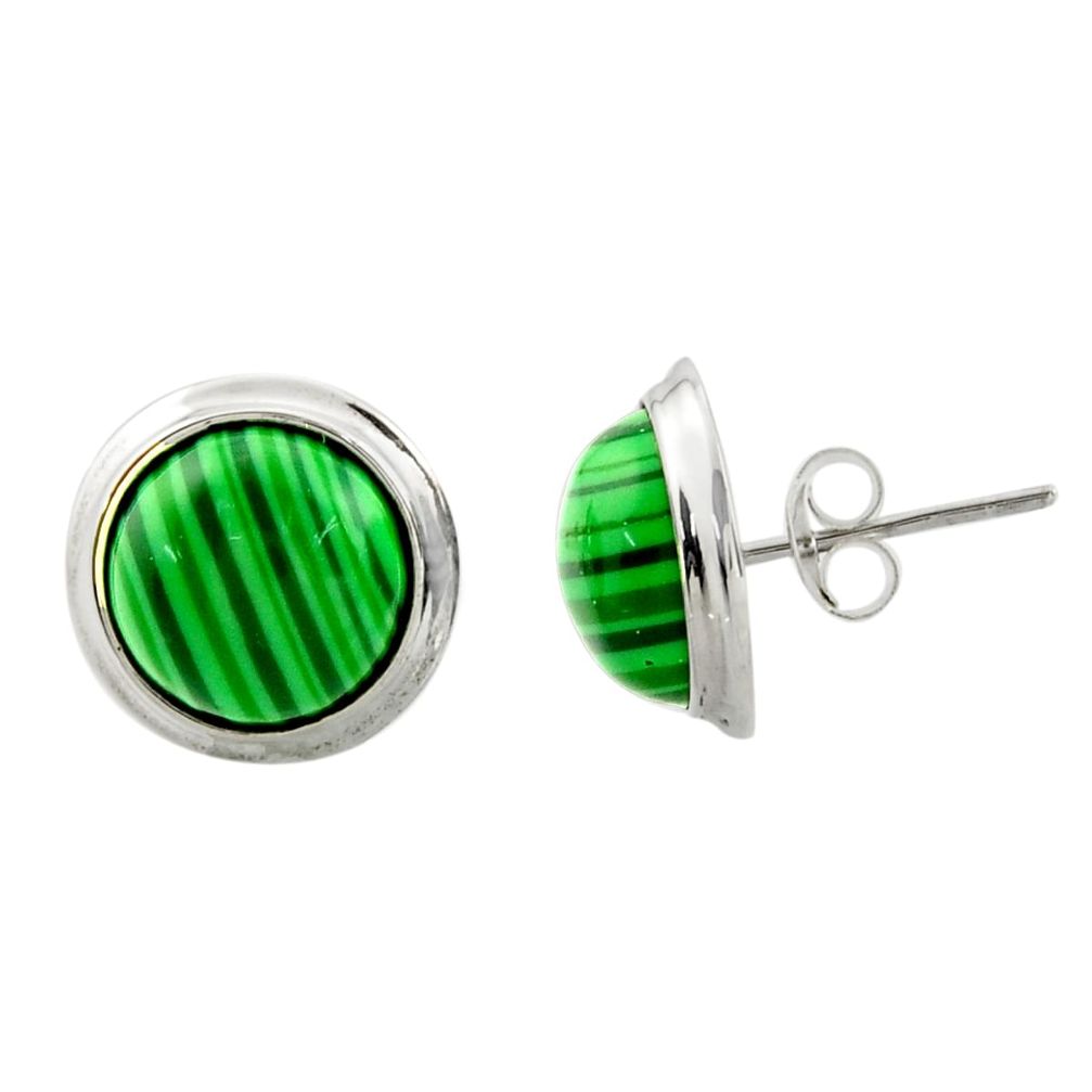 9.05cts natural green malachite (pilot's stone) 925 silver stud earrings c9967