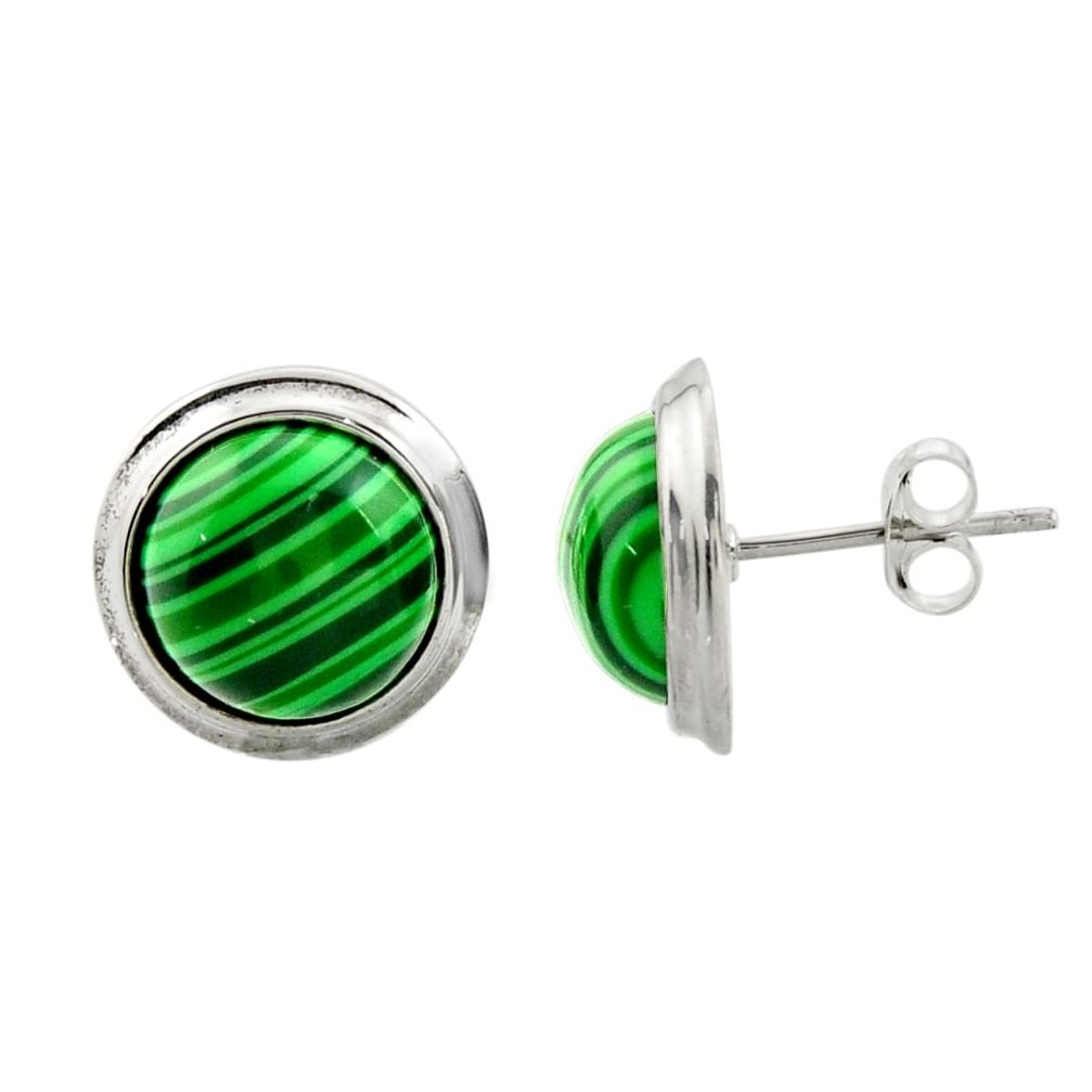 8.22cts natural green malachite (pilot's stone) 925 silver stud earrings c9968