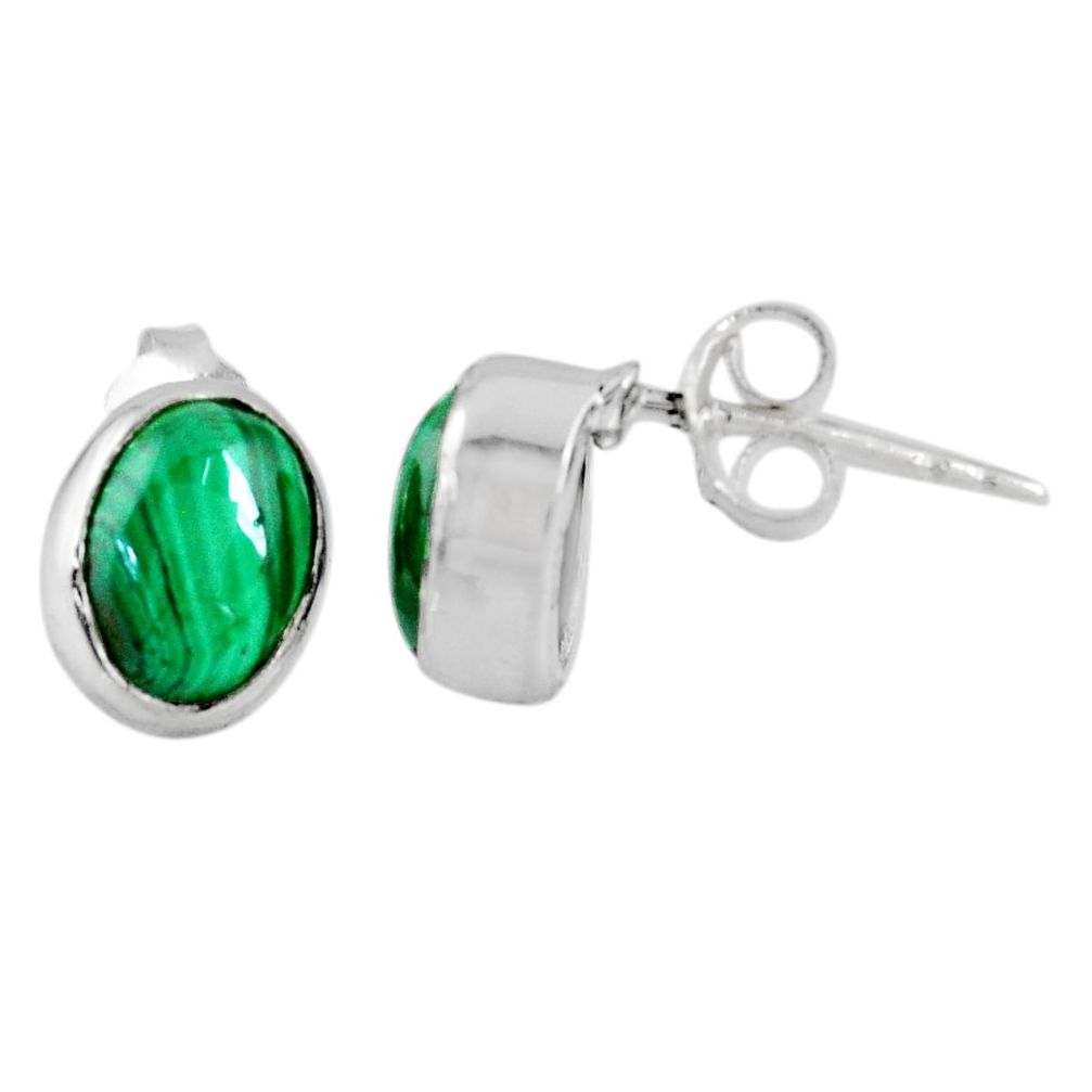 3.46cts natural green malachite (pilot's stone) 925 silver stud earrings r56402