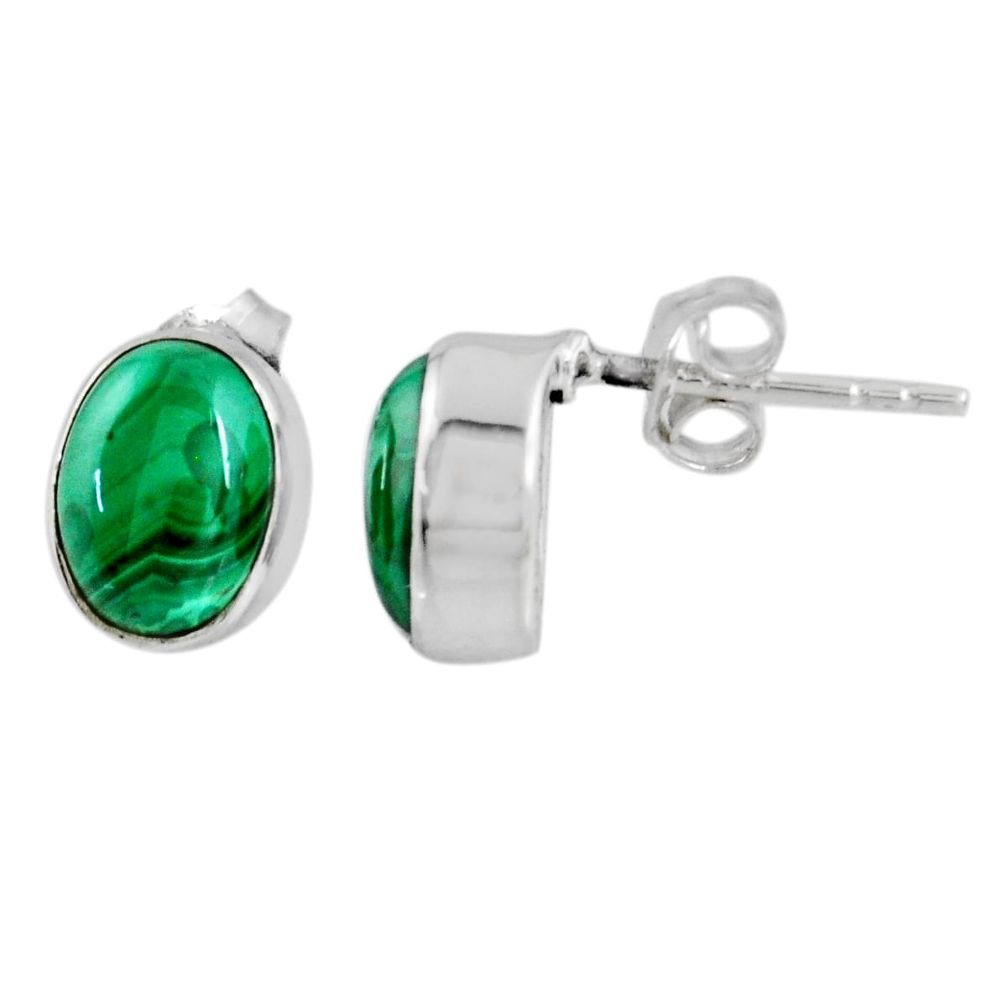 3.91cts natural green malachite (pilot's stone) 925 silver stud earrings r56403