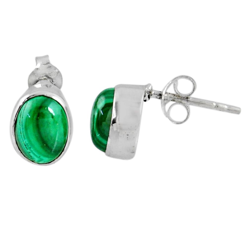 3.86cts natural green malachite (pilot's stone) 925 silver stud earrings r56408