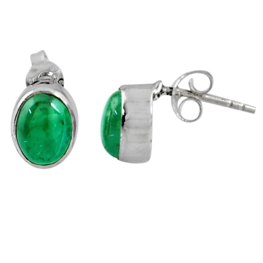 3.84cts natural green malachite (pilot's stone) 925 silver stud earrings r56409