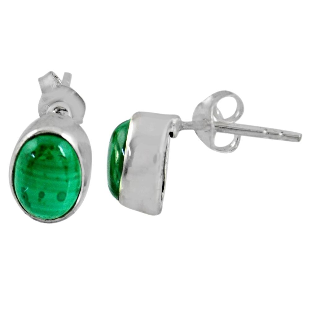 3.84cts natural green malachite (pilot's stone) 925 silver stud earrings r56411