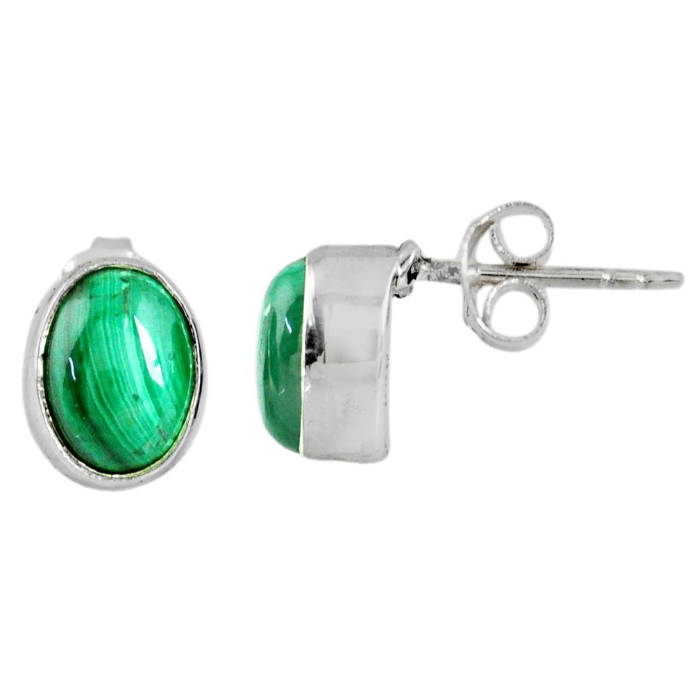 3.89cts natural green malachite (pilot's stone) 925 silver stud earrings r56415