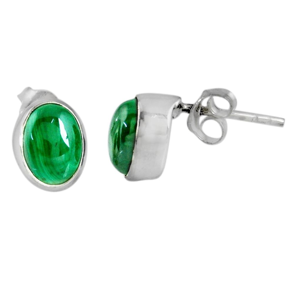 3.59cts natural green malachite (pilot's stone) 925 silver stud earrings r56417