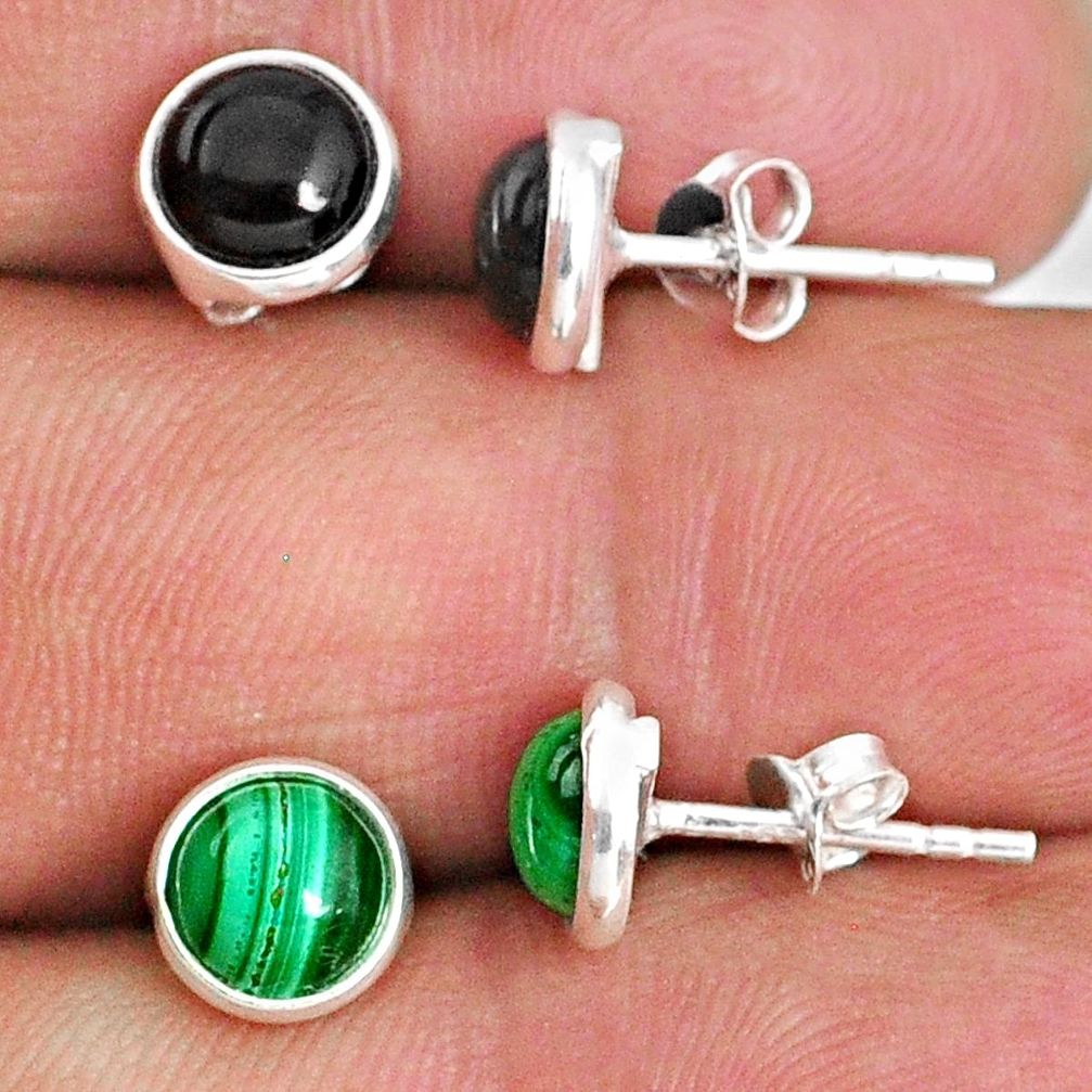 5.13cts natural green malachite (pilot's stone) 925 silver stud earrings r65532