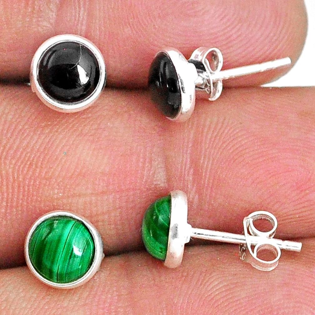 4.92cts natural green malachite (pilot's stone) 925 silver stud earrings r65533