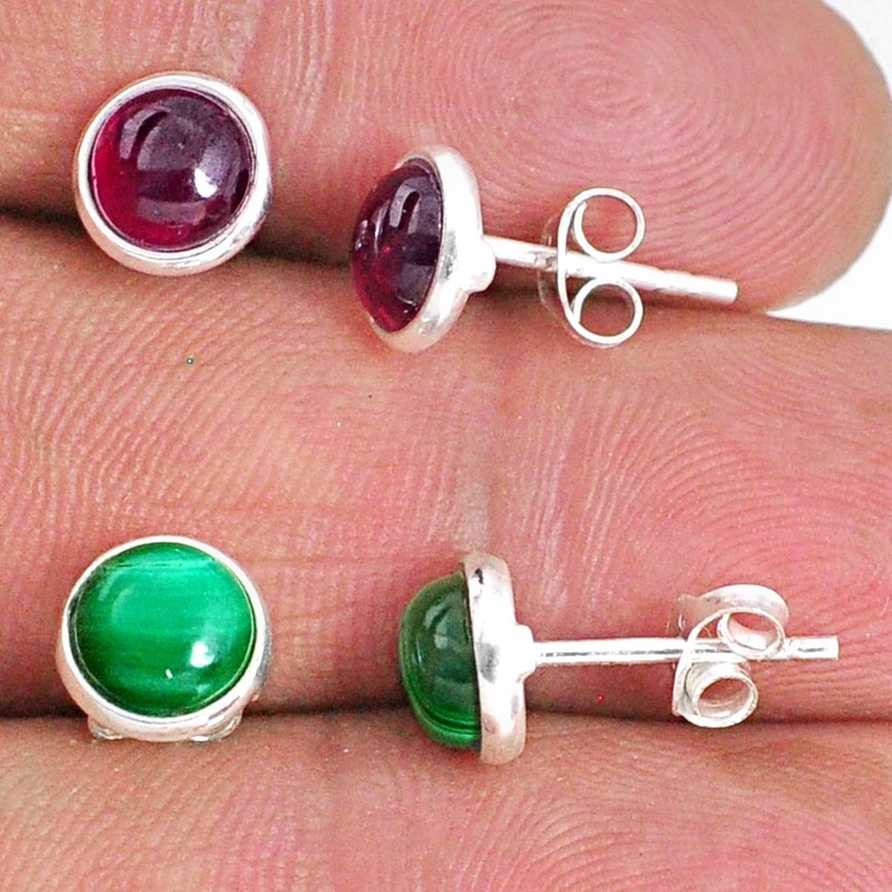 4.94cts natural green malachite (pilot's stone) 925 silver stud earrings r65536