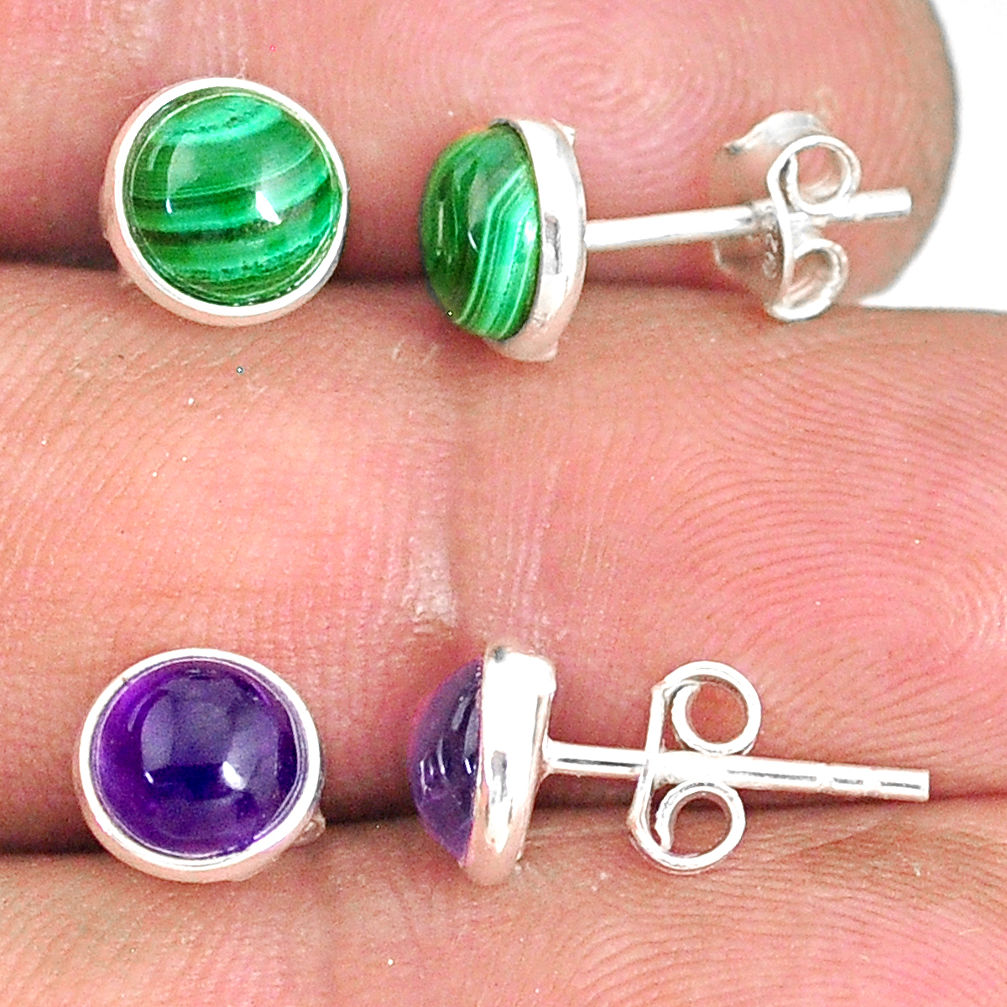6.19cts natural green malachite (pilot's stone) 925 silver stud earrings r81569