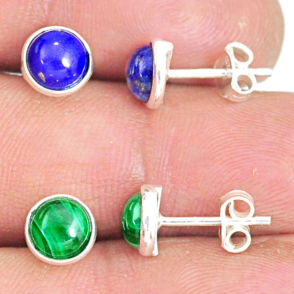 6.19cts natural green malachite (pilot's stone) 925 silver stud earrings r81615