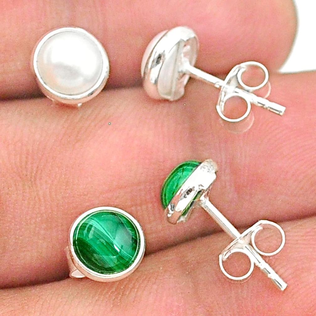 4.07cts natural green malachite (pilot's stone) 925 silver stud earrings t23942