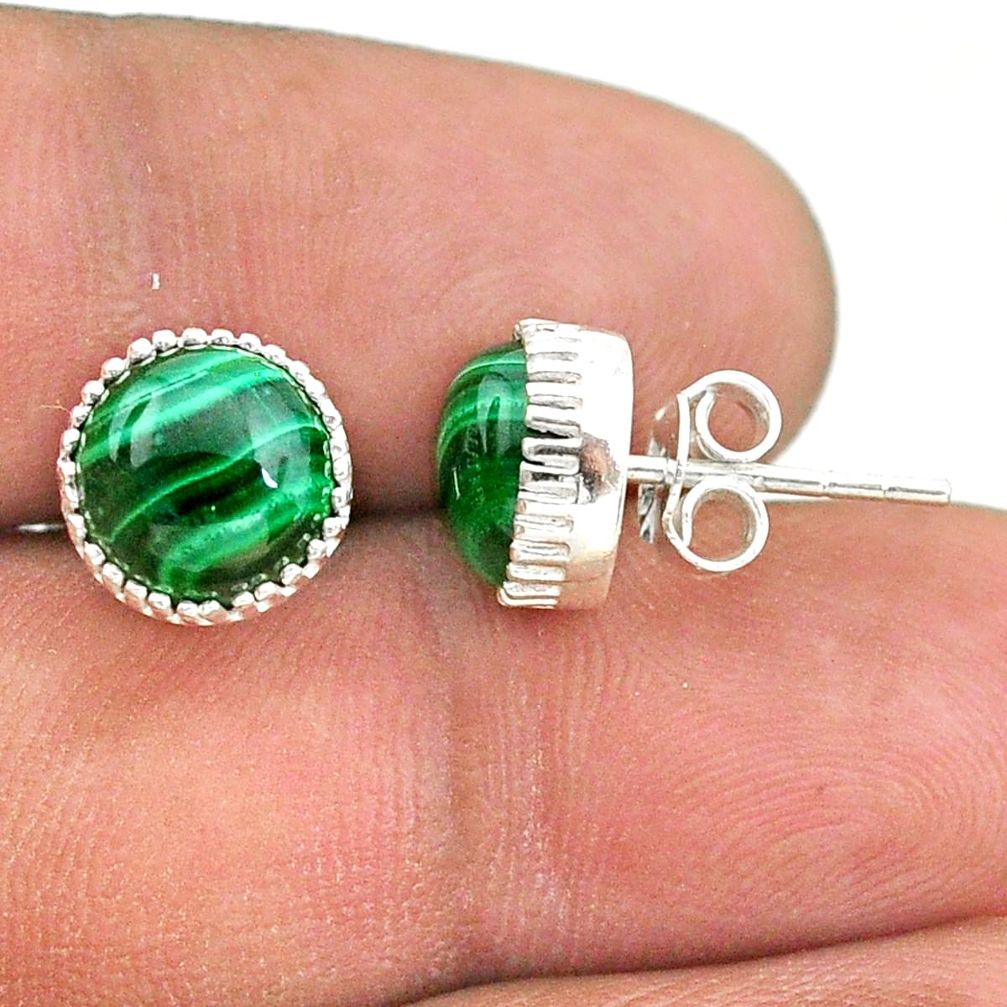 6.70cts natural green malachite (pilot's stone) 925 silver stud earrings t43731