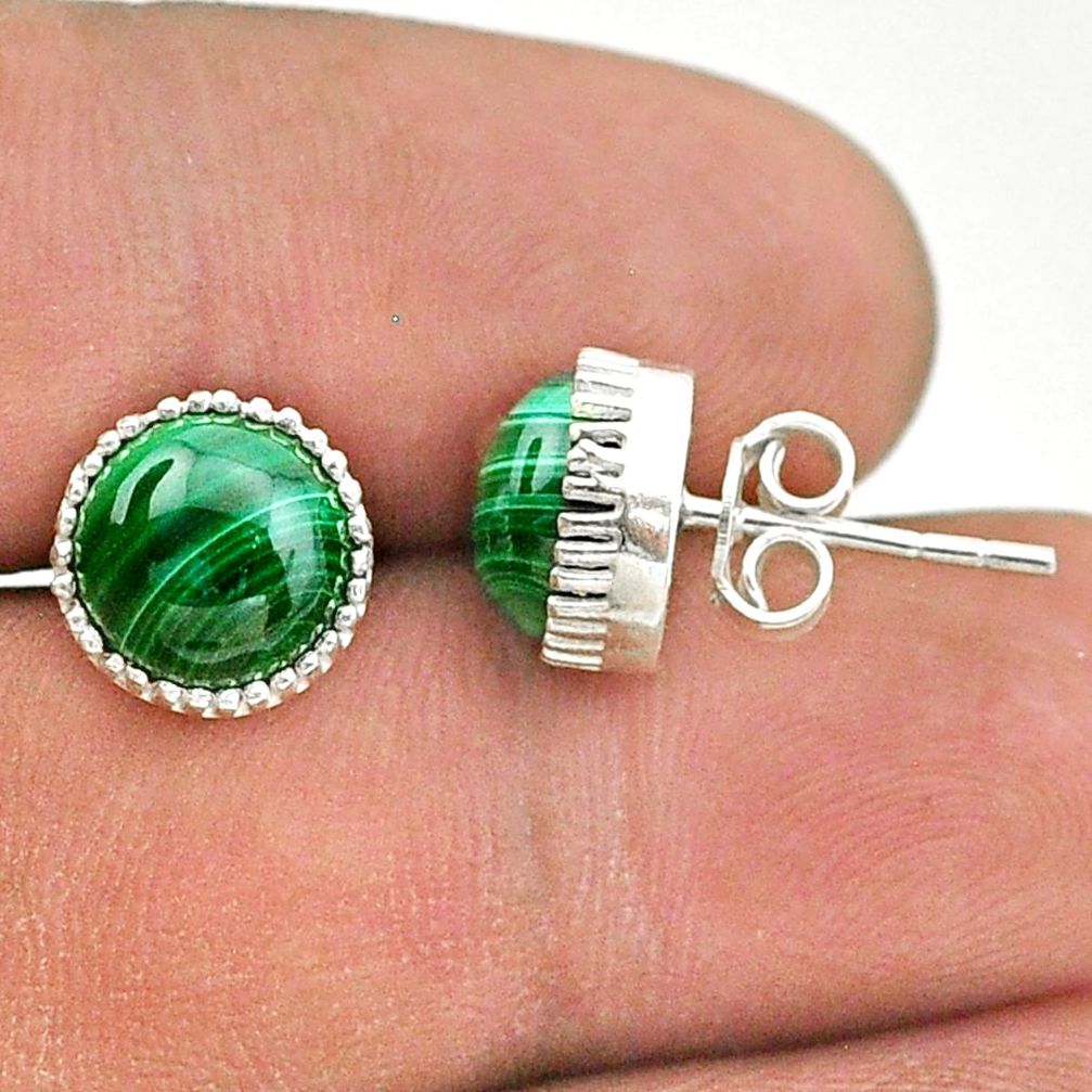 6.70cts natural green malachite (pilot's stone) 925 silver stud earrings t43746