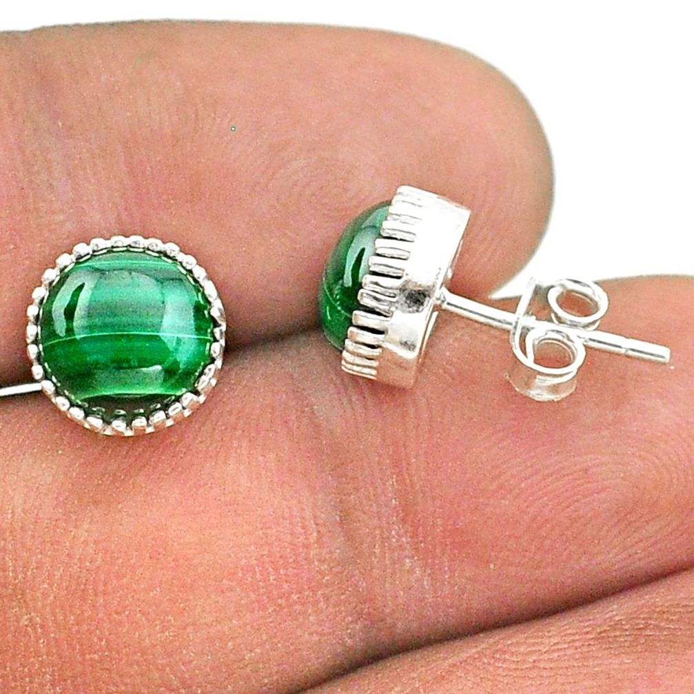 6.74cts natural green malachite (pilot's stone) 925 silver stud earrings t43747