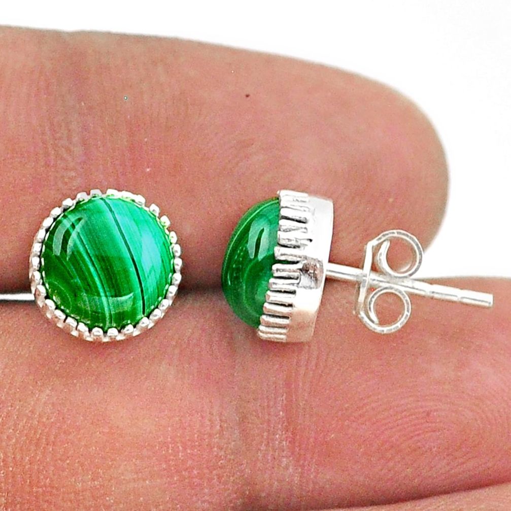 6.70cts natural green malachite (pilot's stone) 925 silver stud earrings t43763