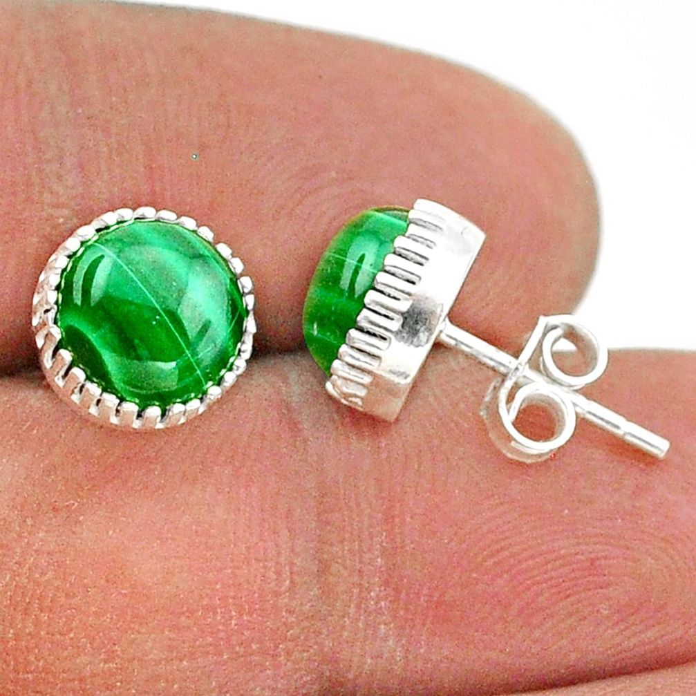 6.21cts natural green malachite (pilot's stone) 925 silver stud earrings t43770