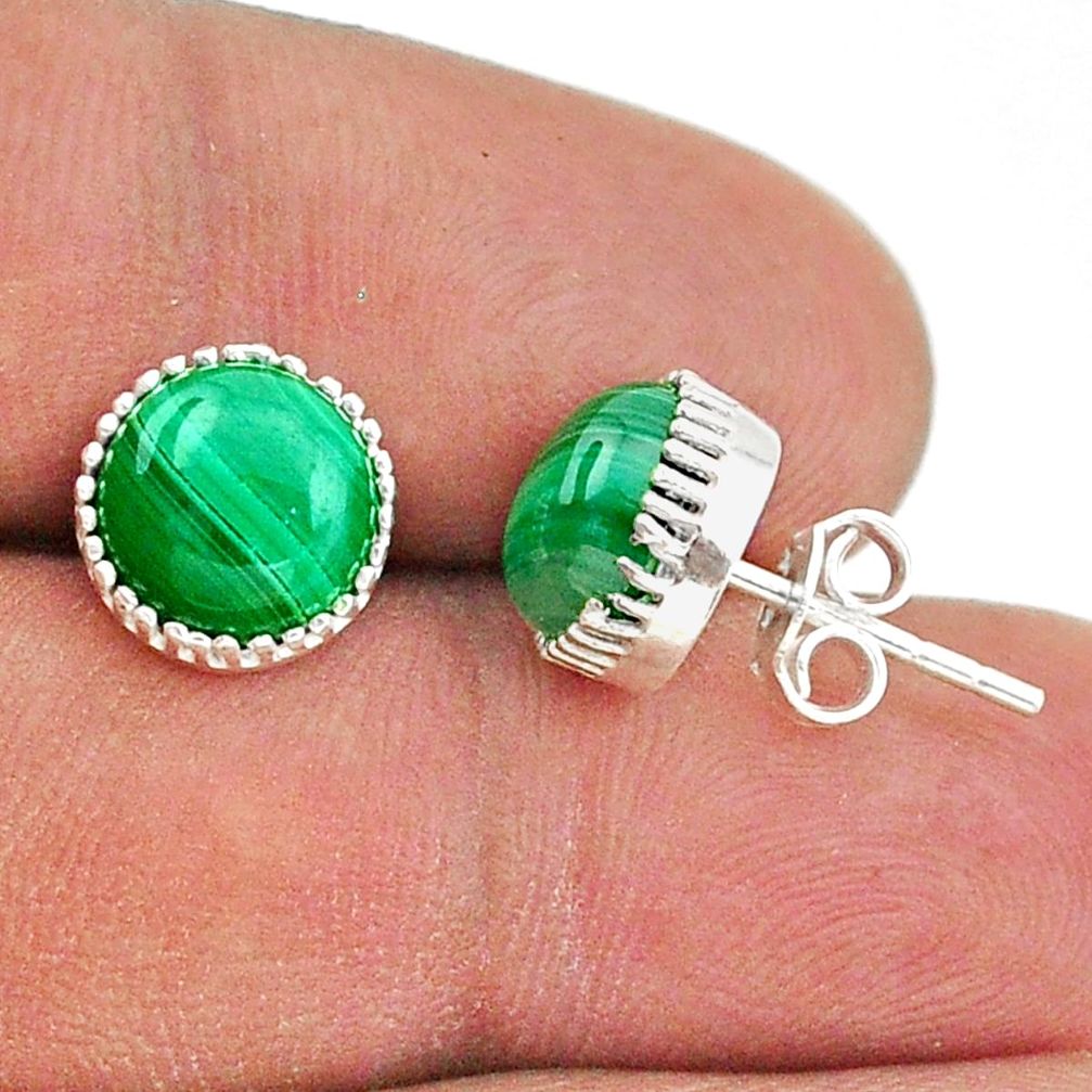 5.76cts natural green malachite (pilot's stone) 925 silver stud earrings t43771