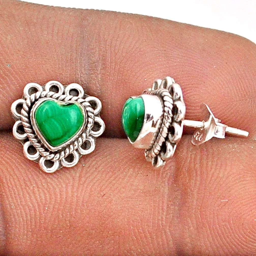 2.60cts natural green malachite (pilot's stone) 925 silver stud earrings t87233