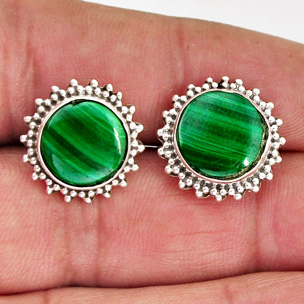 11.08cts natural green malachite (pilot's stone) 925 silver stud earrings y75288