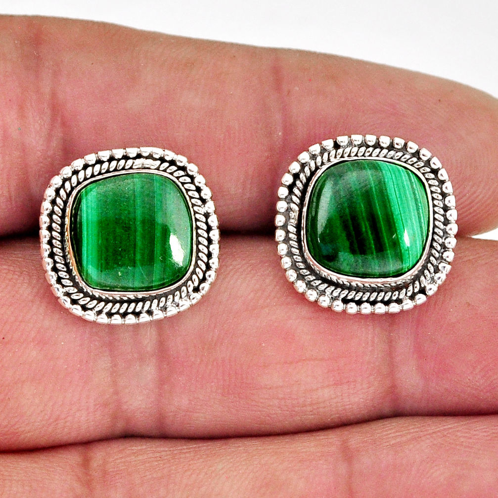 11.89cts natural green malachite (pilot's stone) 925 silver stud earrings y75290