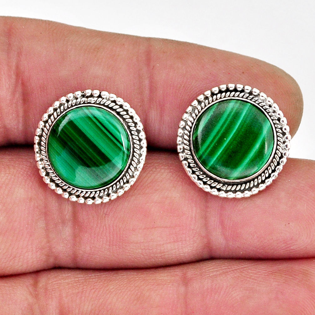 12.29cts natural green malachite (pilot's stone) 925 silver stud earrings y75300