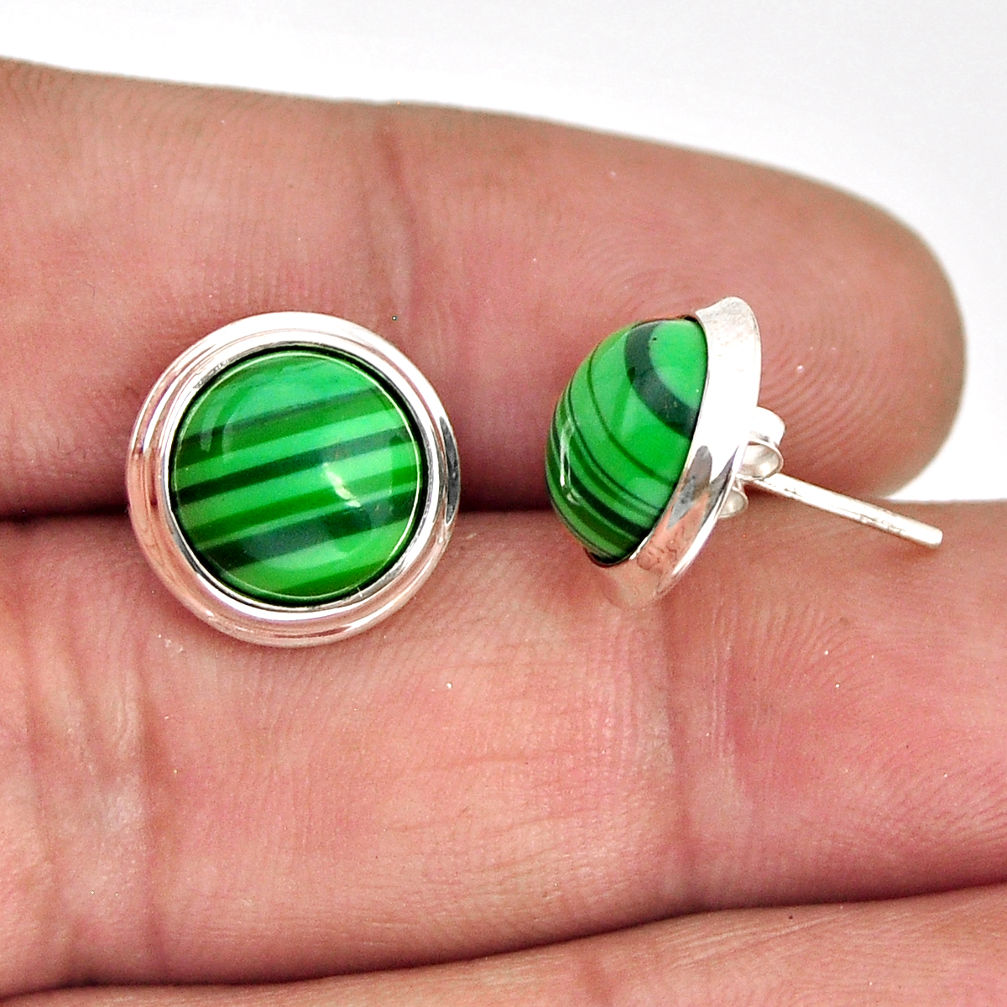 7.96cts natural green malachite (pilot's stone) 925 silver stud earrings y76125