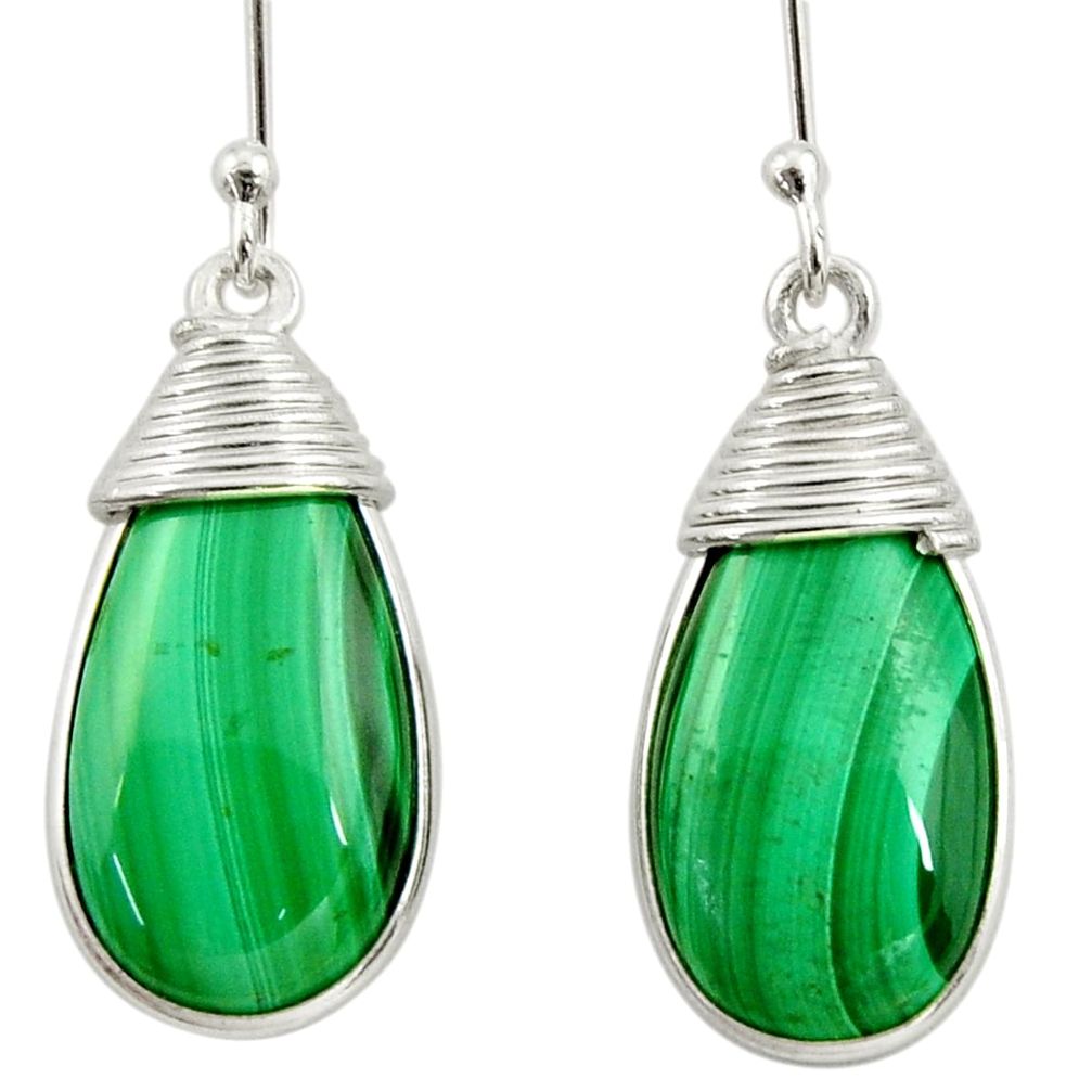 19.29cts natural green malachite (pilot's stone) silver dangle earrings d39948