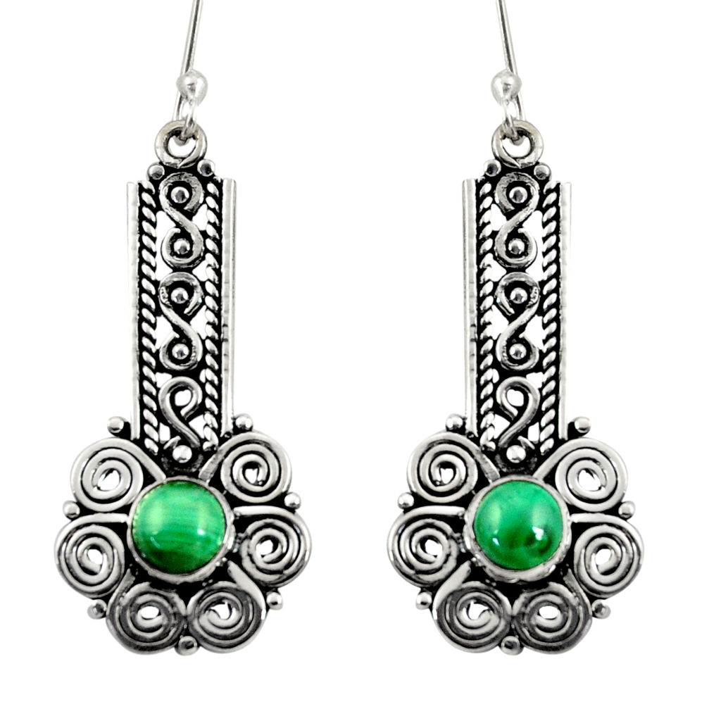 2.50cts natural green malachite (pilot's stone) silver dangle earrings d41170