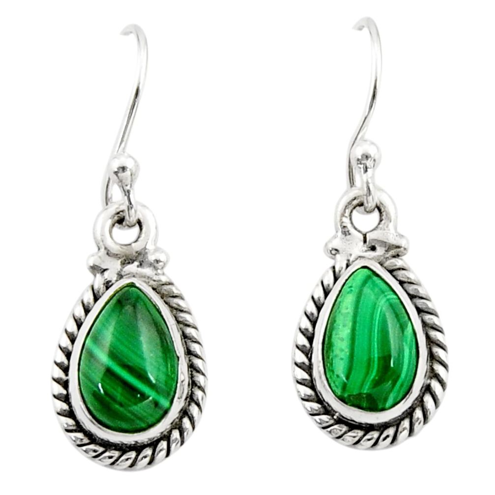 4.85cts natural green malachite (pilot's stone) silver dangle earrings r26709