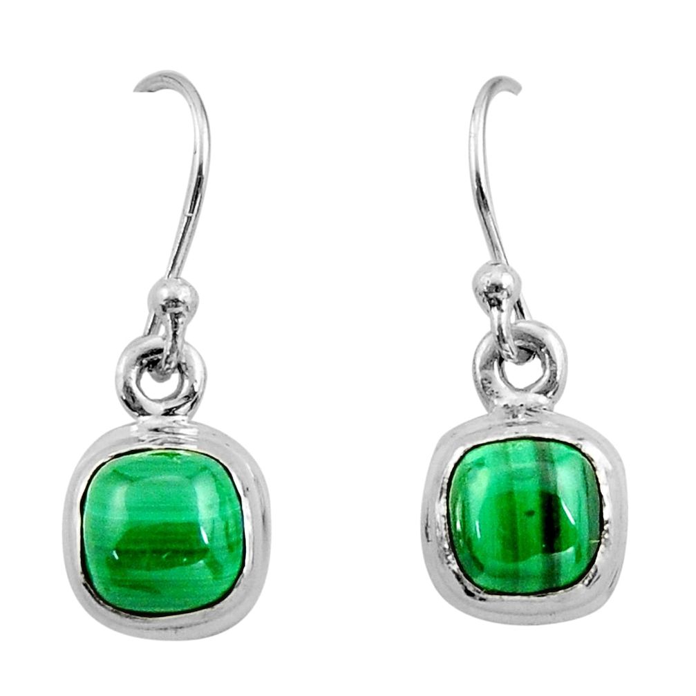 4.30cts natural green malachite (pilot's stone) silver dangle earrings r26731