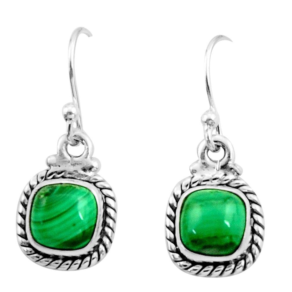 4.85cts natural green malachite (pilot's stone) silver dangle earrings r26734