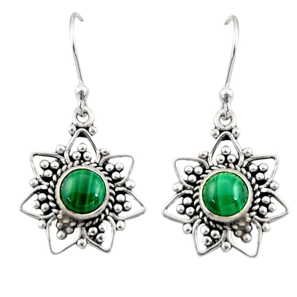 2.78cts natural green malachite (pilot's stone) silver dangle earrings r31163