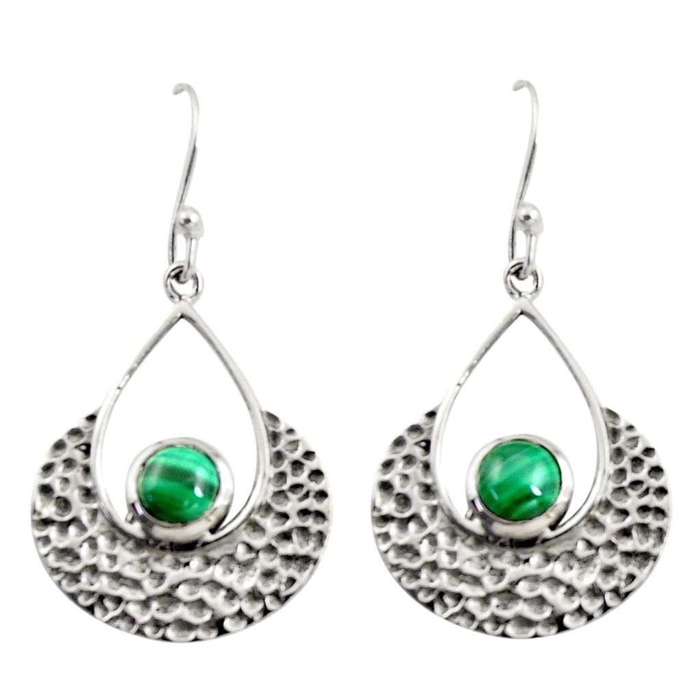 2.01cts natural green malachite (pilot's stone) silver dangle earrings r39094