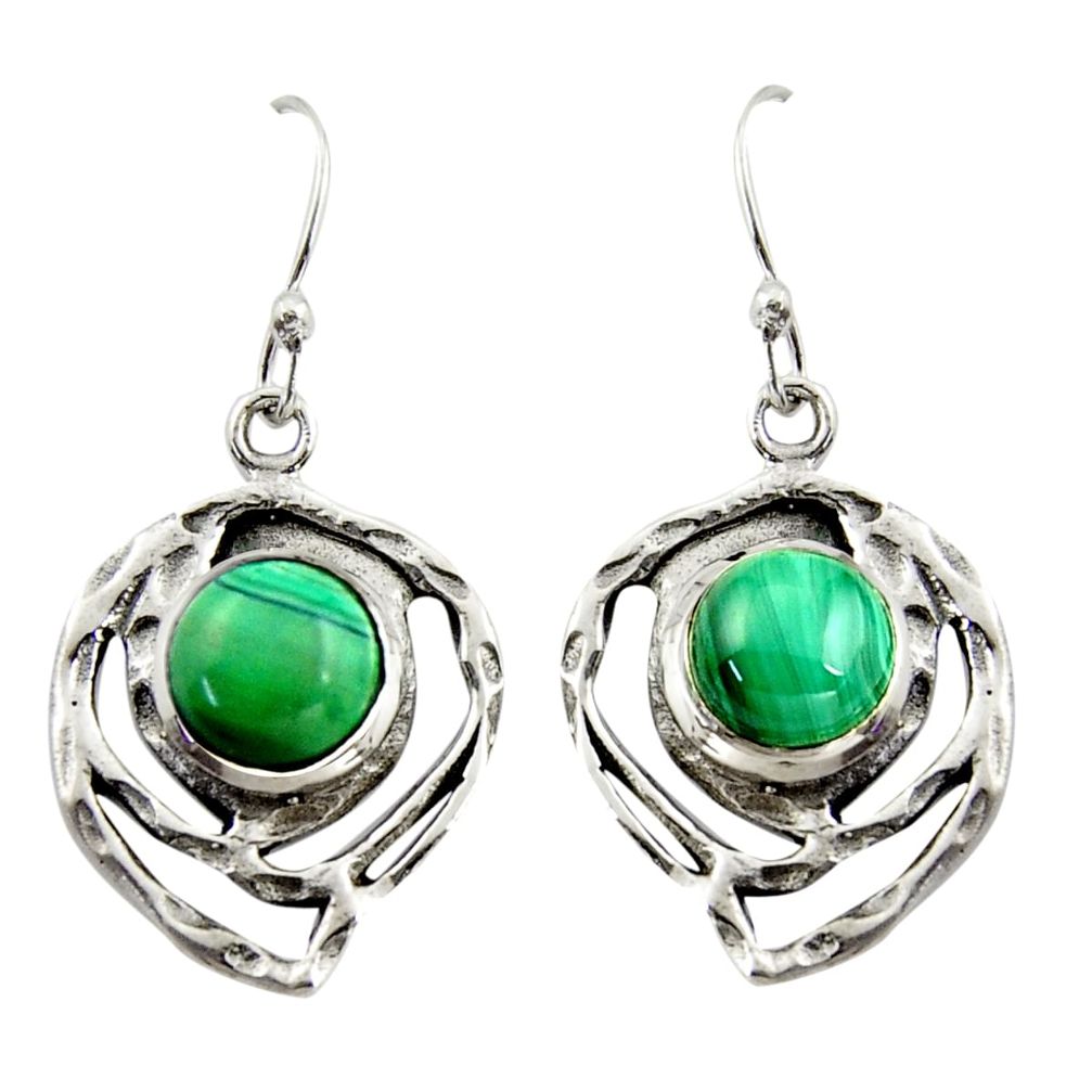 5.97cts natural green malachite (pilot's stone) silver dangle earrings r39162