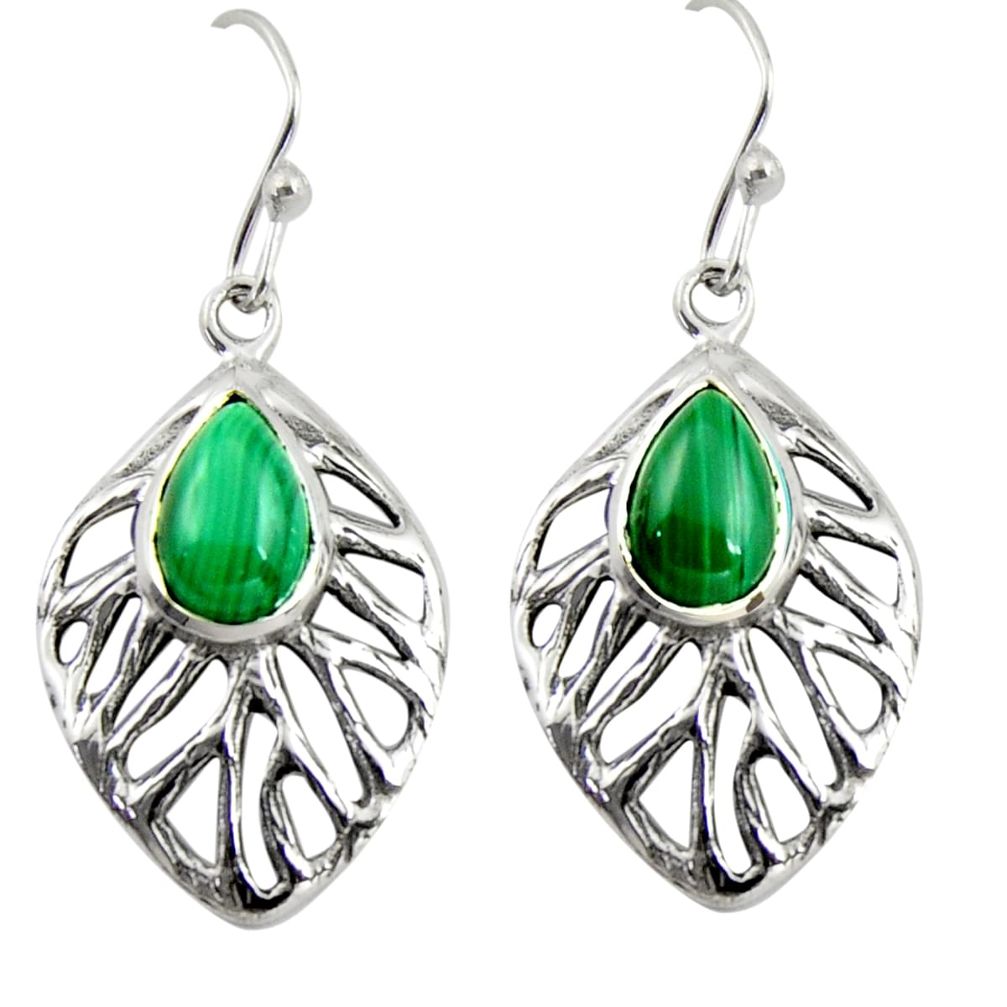 4.93cts natural green malachite (pilot's stone) silver leaf earrings r39181