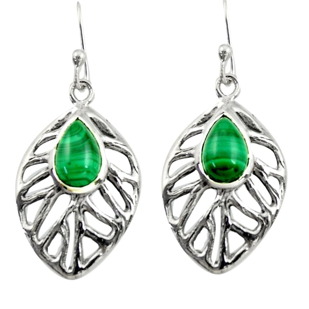 4.93cts natural green malachite (pilot's stone) silver leaf earrings r39183