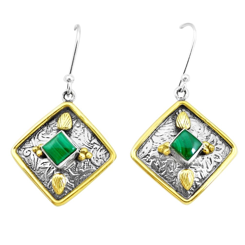 green malachite 925 silver two tone dangle earrings p21785