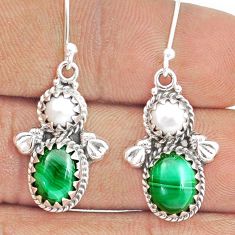 6.11cts natural green malachite pearl 925 silver dangle earrings jewelry u31642