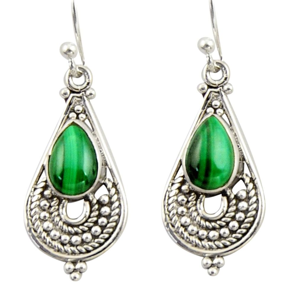 4.13cts natural green malachite pilot's stone 925 silver dangle earrings r42383