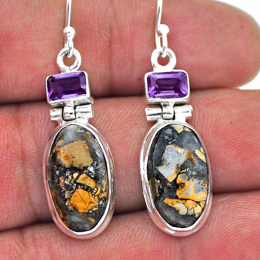 14.41cts natural green malinga jasper amethyst 925 silver dangle earrings n46338