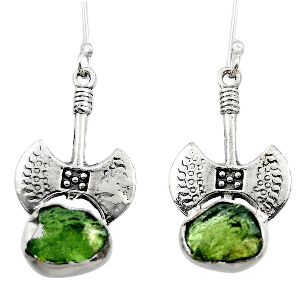 9.06cts natural green moldavite (genuine czech) 925 silver earrings r29533