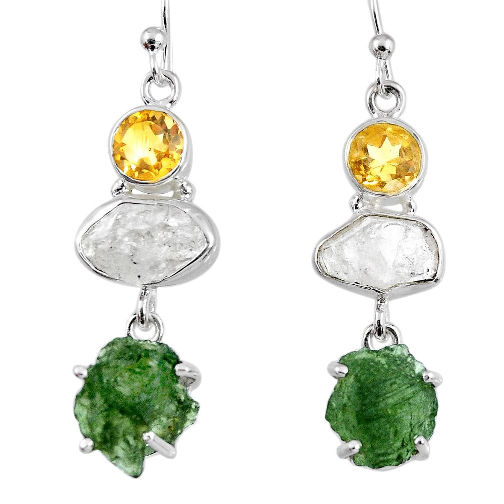 17.57cts natural green moldavite (genuine czech) 925 silver earrings r56942