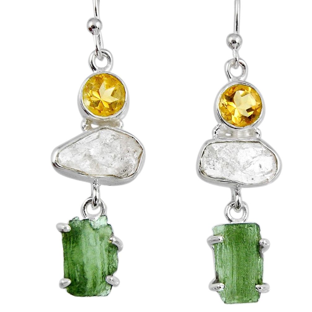 16.15cts natural green moldavite (genuine czech) silver dangle earrings r56941