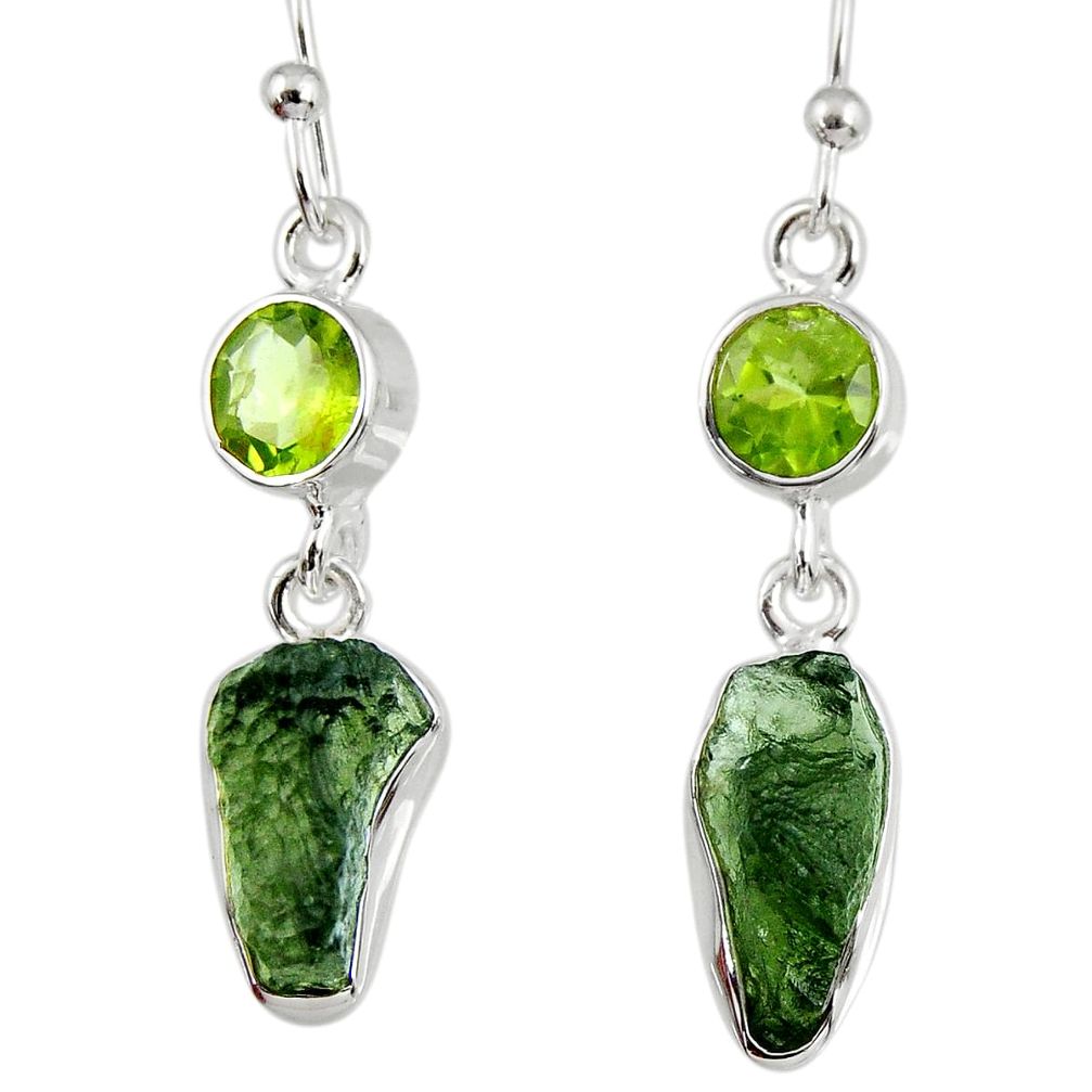 12.05cts natural green moldavite (genuine czech) silver dangle earrings r56958