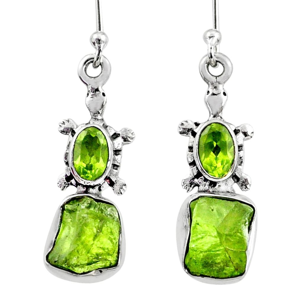 8.68cts natural green raw peridot crystal silver dangle earrings r65979