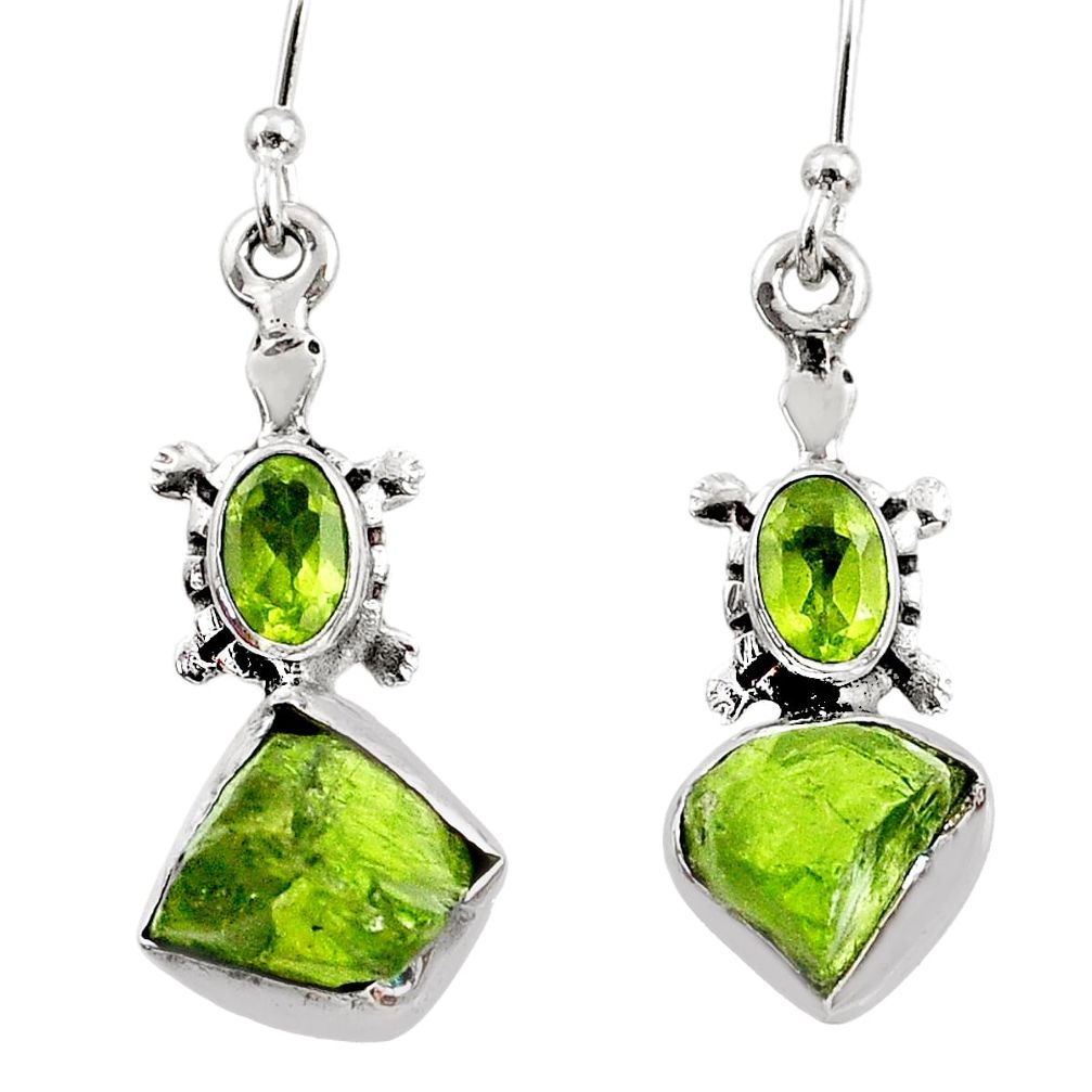 8.61cts natural green raw peridot crystal silver dangle earrings r65980
