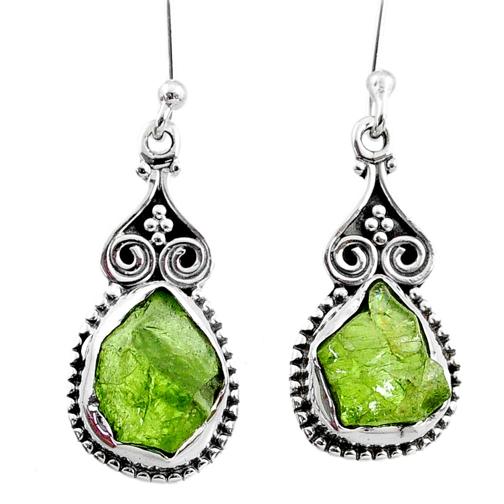 8.02cts natural green raw peridot crystal silver dangle earrings r65982