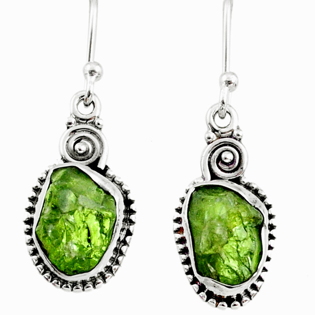 8.03cts natural green raw peridot crystal silver dangle earrings r66002