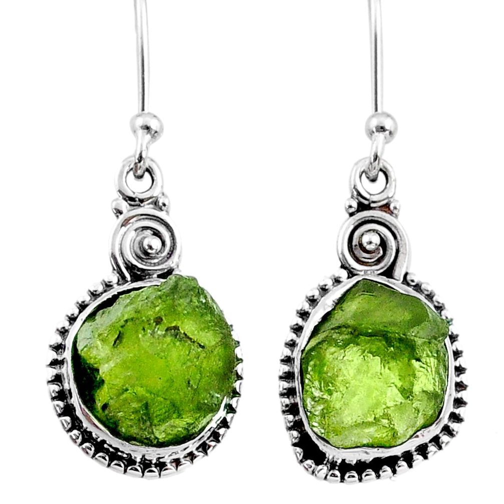 9.83cts natural green raw peridot crystal silver dangle earrings r66009
