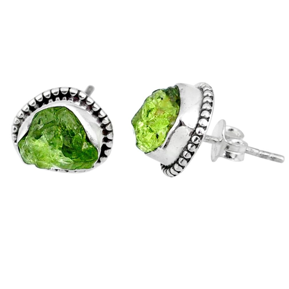 8.12cts natural green raw peridot crystal silver dangle earrings r66017